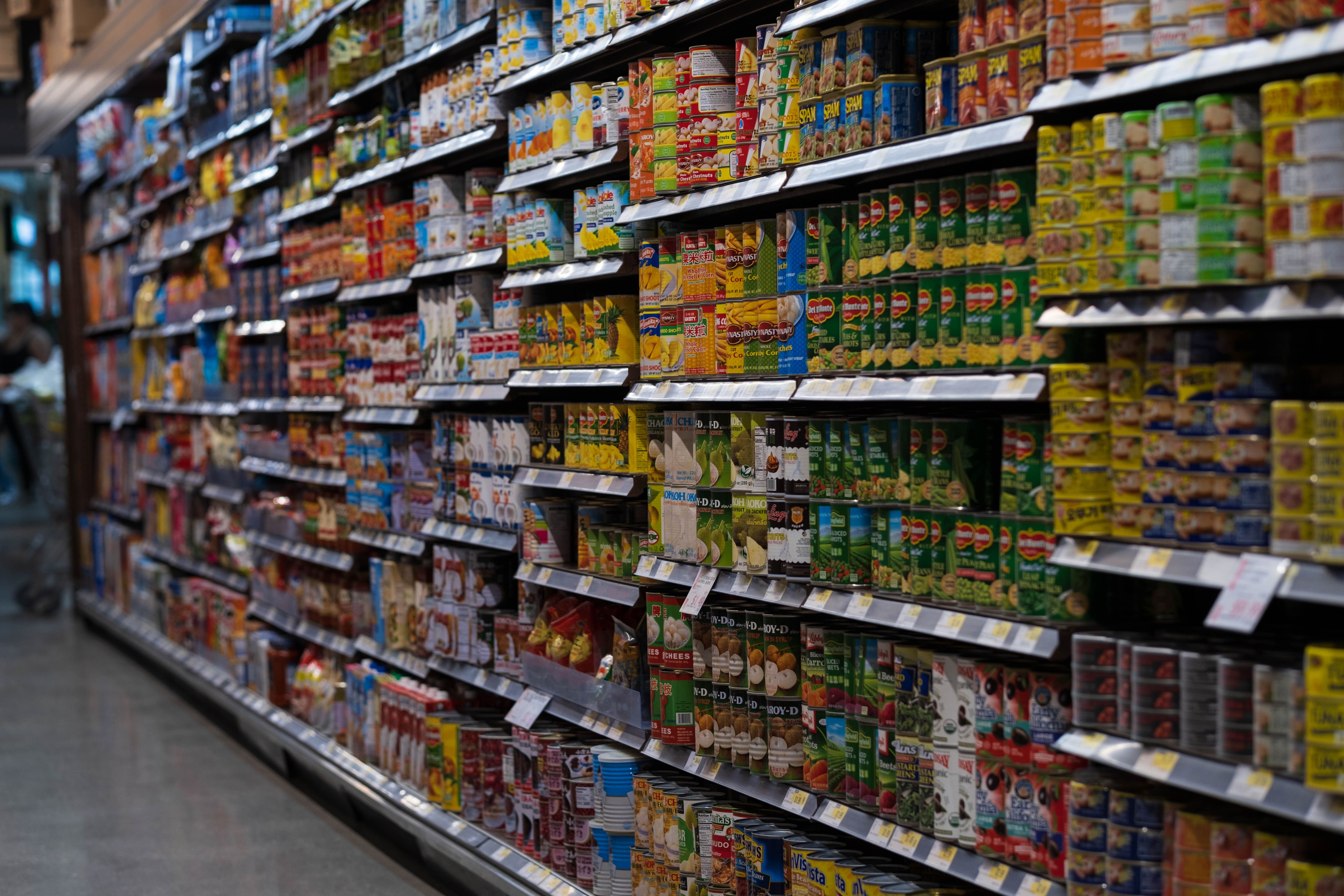 Packaged goods aisle at Cheran Super Market